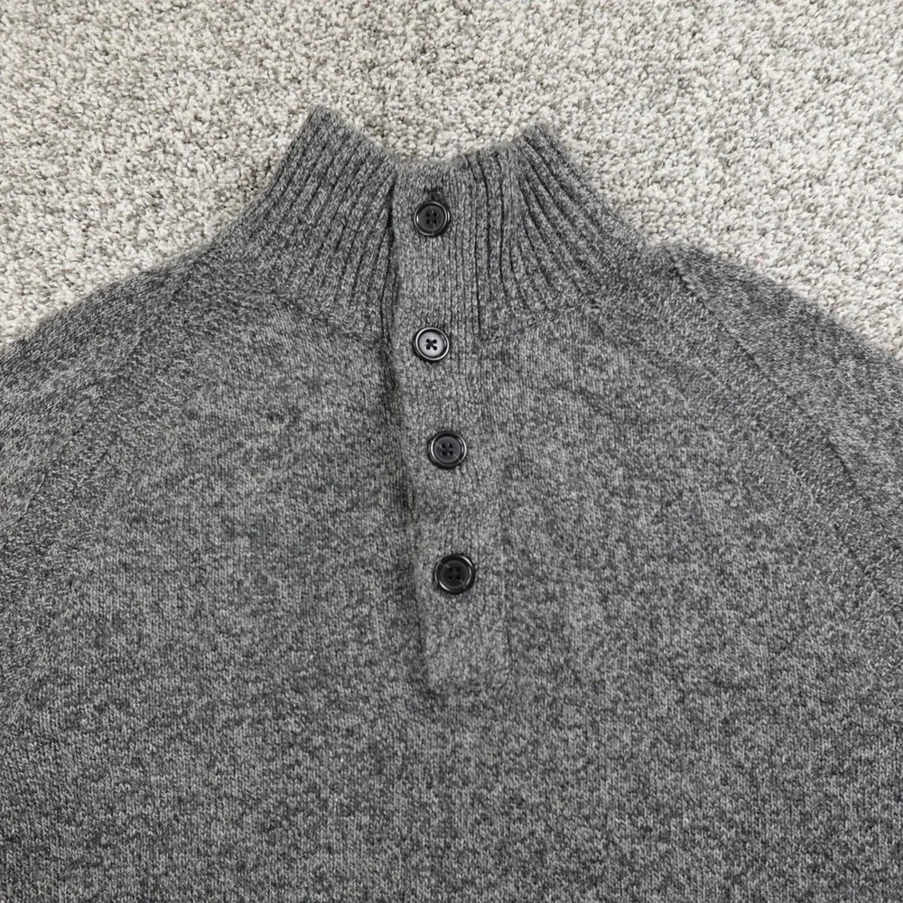 Banana Republic Sweater Mens M Gray Ragg Merino Wool Mock Neck‎ Henley Pullover